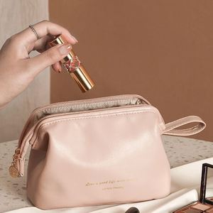 New Design Travel Cosmetics Toiletry <b>Pouch</b> Bag <b>Waterproof</b> Zipper PU Leather Storage Bag Portable Makeup Organizer Bag - Product Image 1