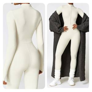 Damen Half Zip Winter Active wear Bodysuit <span class=keywords><strong>Fleece</strong></span> Futter Langarm Sport Spiel anzug Fitness <span class=keywords><strong>One</strong></span> <span class=keywords><strong>Piece</strong></span> Yoga Jumps uit - Product Image 4