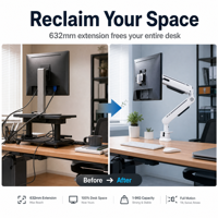 Support d'écran articulé à ressort mécanique 17-32 pouces, fixation ergonomique de bureau à pince C, sans outil, support de moniteur VESA pour bureau et domicile