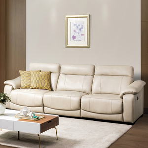 Canapé en cuir inclinable 3 places, luxe, véritable cuir, pour bureau et maison - Product Image 1