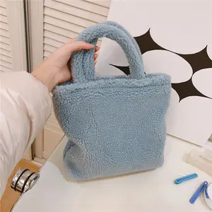 Teddy Handbags Lã fofa das mulheres de pelúcia bonito ombro sacola bege Mini para menina