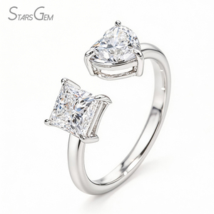 แหวนทองคำแท้ 10K ชุบโรเดียม StarsGem ประดับเพชรแล็บโกรว์ทรงหัวใจ น้ำหนัก 2.0 กะรัต สี E ปรับขนาดได้ สำหรับทั้งชายและหญิง ดีไซน์ทันสมัย - Product Image 1