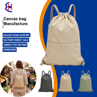 Sac à dos à cordon durable en toile de coton 12 oz, prêt pour l'impression et la broderie, livraison directe