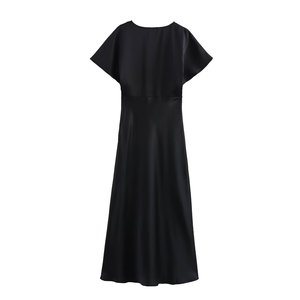 KAR & OT ZA 2025 primavera novità da donna abito <span class=keywords><strong>Midi</strong></span> a manica corta con scollo a V a trama satinata semplice 2330399 - Product Image 5