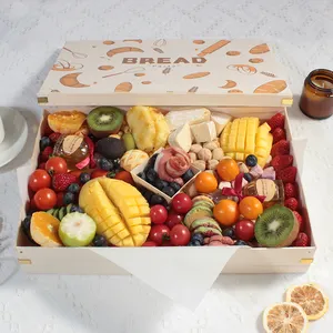 Caixa de madeira de presente de natal, ecológica, logotipo personalizado, bolo, queijo, placa de charcuterie, caixa de embalagem de alimentos