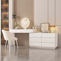 Coiffeuse moderne blanche à longueur réglable avec 6 tiroirs et miroir sur pied, station de maquillage en bois pour salon
