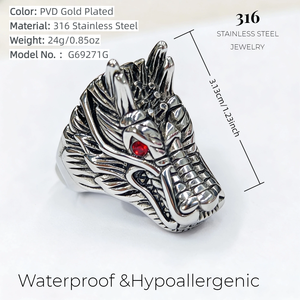 Erkekler Vintage 316 Paslanmaz Çelik Mühür Yüzüğü Ejderha Anubis Kaplan Oymalı Su Geçirmez Hipoalerjenik Gotik Biker Punk Takı - Product Image 4