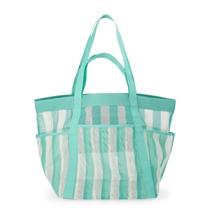 Borsa Tote Leopardata Stile Vacanza, Borsa a Mano a Quadri Portatile di Grande Capacità per il Tempo Libero al Mare, Borsa da Spiaggia a Rete a Righe - Product Image 4