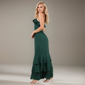 فستان صيفي غير رسمي نسائي أنيق غير متماثل من الساتان بحمالات رفيعة طبيعية فستان صيفي غير رسمي طويل - Product Image 3