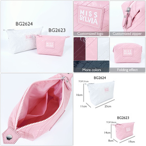 Sang Trọng Nhãn Hiệu Riêng Tùy Chỉnh Kích Thước Biểu Tượng Màu Sắc Du Lịch Trang Điểm Túi Ly Hợp Pouch Sọc Mỹ Phẩm Túi Nhăn Sáng Bóng PU Với Quilting - Product Image 2
