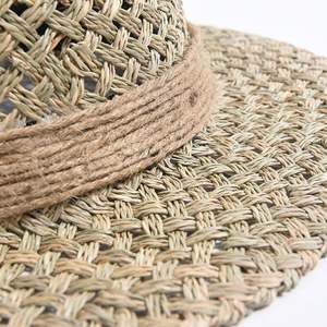 Chapeau de plage d'été pour femme, protection solaire, tissé à la main en paille de mer, style sombrero décontracté pour les vacances - Product Image 4