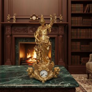 Horloge de table à mécanisme à ressort, plaquée or, avec figurine allégorique représentant la déesse romaine de l'agriculture Cérès - Product Image 5