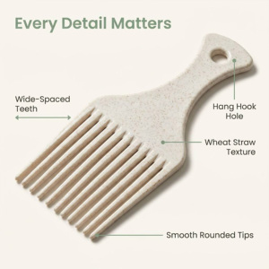 Peigne Afro Antistatique en Paille de Blé Naturelle, Brosse Légère pour Lisser les Cheveux, Portable - Product Image 3