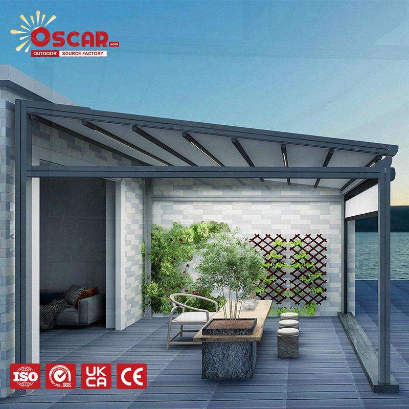 Electric Retractable Aluminum Pergola with Pvc Fabric Roof Automatic ...