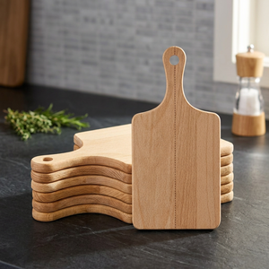 Planche à découper en bois d'acacia avec poignée en bois, compatible lave-vaisselle, pour la cuisine - Idéale pour servir viande, pain, fruits, fromages et charcuterie - Product Image 2