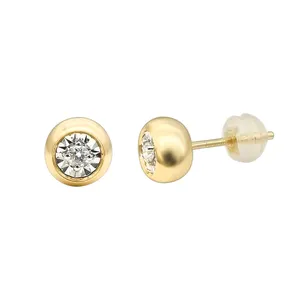 Hot Sale Real Natural Diamond 18K Solid Gold Ball Stud Earrings Jewelry Women Wholesale