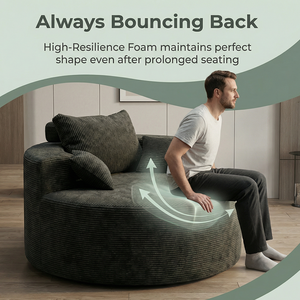 Sofá Cama Circular Individual de Espuma al Vacío, Diseño Moderno y Contemporáneo, Ecológico, de Corduroy, para <span class=keywords><strong>el</strong></span> Hogar, Apartamento o Cine, Relajante - Product Image 3