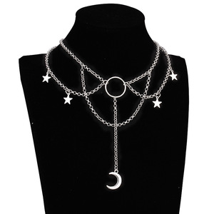 Collar de cadena de clavícula estilo Harajuku Punk, de varias capas, de aleación de zinc, unisex, para fiestas, con forma geométrica de luna. - Product Image 4