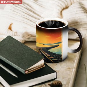 Mug magique en céramique noir givré de 11 oz, changeant de couleur à la chaleur, pour usage quotidien au bureau - Product Image 3