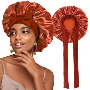 14 pouces femmes <span class=keywords><strong>Satin</strong></span> Bonnet <span class=keywords><strong>cheveux</strong></span> Bonnet <span class=keywords><strong>nuit</strong></span> sommeil bonnet écharpe Wrap pour <span class=keywords><strong>cheveux</strong></span> bouclés avec bande de cravate noir - Product Image 6