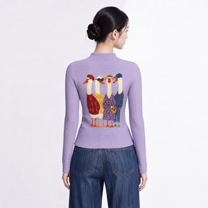 Blusa de Moda Coreana para Mujer, Estampado Animal, Tejida, Manga Larga, Casual, para Todas las Temporadas, Antipilling, Corte Regular, 100% Poliéster, Transpirable - Product Image 5