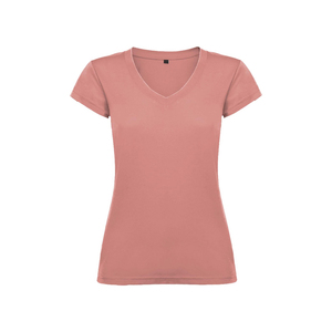 T-shirt essentiel à col en V pour femme, en coton uni, à manches courtes, pré-lavé pour une douceur accrue, design uni, tricoté, toucher régulier, impression numérique - Product Image 1
