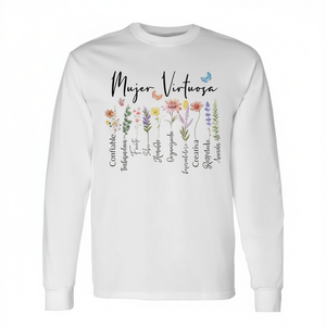 T-shirt à manches longues avec phrases religieuses espagnoles pour femme vertueuse, design inspiré de la foi - Product Image 2
