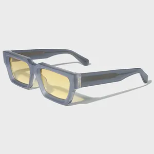 Yeetian kacamata hitam persegi panjang pria, kacamata kustom trendi dengan desain miring 2024 abu-abu persegi panjang tebal asetat kelas atas