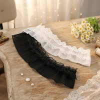 Bordure personnalisée en dentelle noire plissée double couche à pois, accessoire en dentelle décorée pour costumes de spectacle