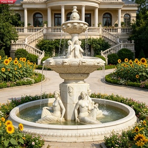 Grande fontaine d'eau en marbre blanc sculpté à la main YOUFINE avec statues pour la décoration de villa - Product Image 6