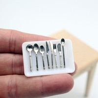 Accessoires pour maison de poupée, 8 pièces/ensemble, mini couteaux, fourchettes, cuillères, vaisselle occidentale, jouets miniatures, nourriture miniature, modèle de scène de restaurant
