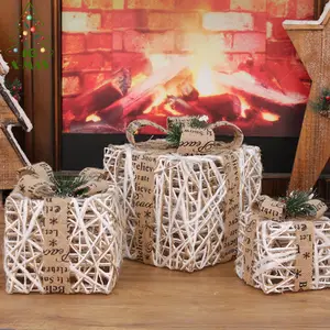 كجم زينات عيد الميلاد نويل نافيداد الولادة مجموعة مكواة من 3 صناديق هدايا ليد مدفأة منزلية زخرفة صندوق هدايا عيد الميلاد