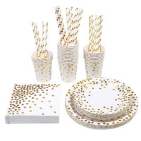 Usine en gros blanc douche nuptiale décorations de fête assiette en papier tasse serviette ensemble de fête plats jetables assiettes ensemble de vaisselle