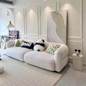 Alien Semicircular <b>Cream</b> Fabric <b>Sofa</b> Upholstered Foam Filling For Small Apartments Living Room - Product Image 4
