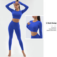 Ensemble de leggings et crop top sans coutures pour femme, haute élasticité, tenue de sport et yoga, avec trous pour les pouces, séchage rapide, respirant, pour fitness et pilates