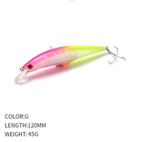 Leurre de pêche dur coulant type Minnow 120mm 45g, longue portée, appât artificiel avec hameçons triples pour la pêche en mer et la perche