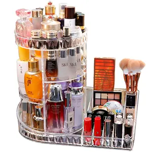 Kristalheldere Make-Up Organizer 360 Roterende Borstelhouder Huidverzorgingsdoos Cosmetisch Bureau Organizer Voor Badkamer Dressoir