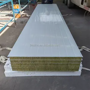 50mm Wall Roof rock wool sandwich panels Big Economy Light Fabricated steel structure Warehouse Roofing Panel