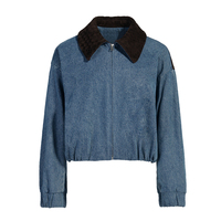 Veste en jean courte Jxwatcher printemps-automne avec col en cuir véritable suédé, fermeture éclair, pour femmes