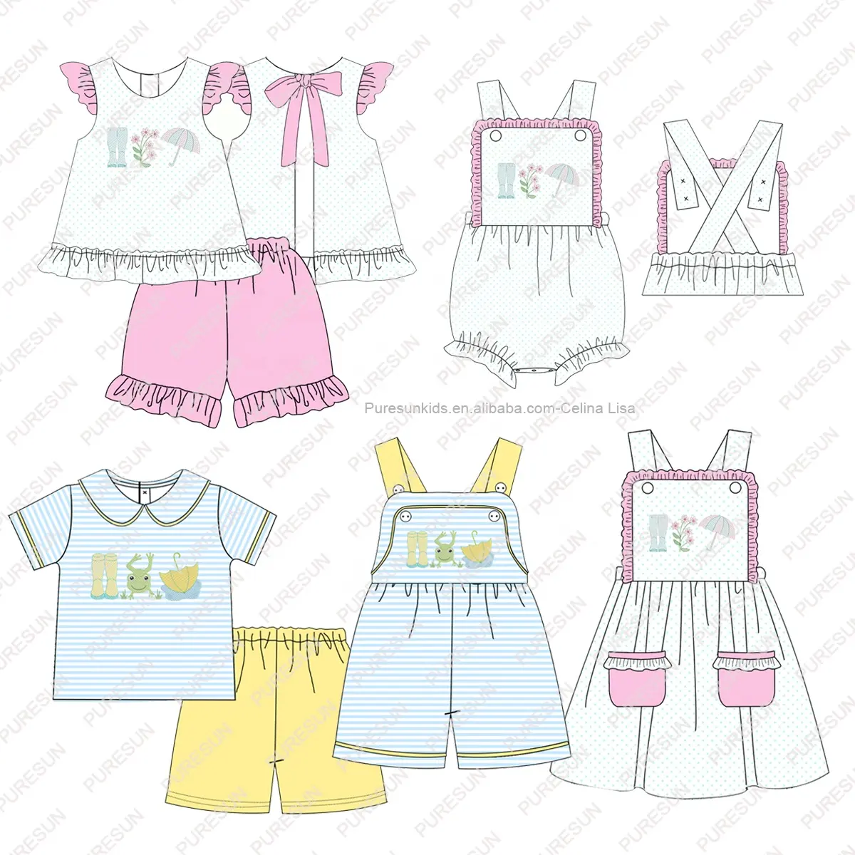 2023 Hot sale girls clothing sets fashion style baby girl outfit boots embroidery wholesale summer baby girl outfit