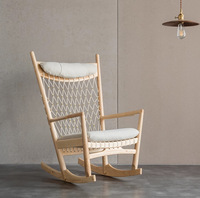 Fauteuil à bascule minimaliste en bois massif, design nordique créatif, dossier en corde tressée diamant, rembourrage en tissu, mobilier de salon