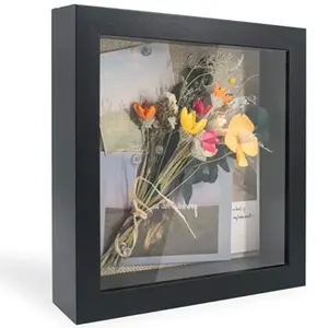 Pantalla personalizada de fábrica para Navidad, marco de fotos de flores secas, caja de sombra de madera, bricolaje