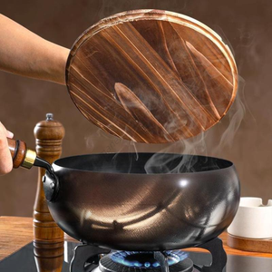 Poêles à frire en fer sans revêtement antiadhésif avec manche en bois de 24/28 cm, wok à ventre large pour sauter et faire des soupes, vente en gros - Product Image 3