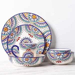 Juego de Vajilla de Cerámica con Diseño Bohemio, Platos de Porcelana Pintados a Mano para Bodas, Fiestas, Navidad, Material Plástico - Product Image 1