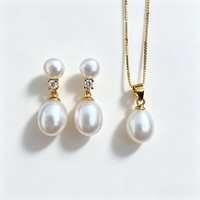 Ensemble de perles d'eau douce 8 mm AAA, collier et boucles d'oreilles en perles d'eau douce, ensemble de bijoux en argent 925