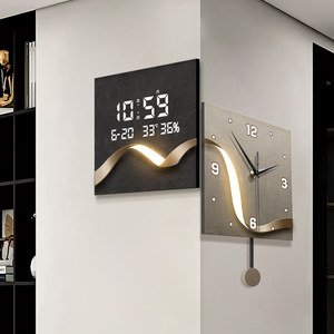 Đồng hồ treo tường hai mặt sáng tạo phòng khách đơn giản góc khí quyển Lịch Vạn Niên điện tử mẫu đồng hồ kỹ thuật số - Product Image 1