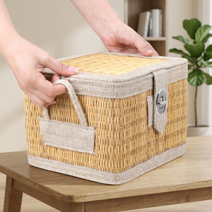 ArtisRaw Handmade Vintage Square Straw Picnic Basket-Food Storage & Portable Cooler Bag All Seasons Made in TN - Product Image 3