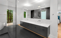 CBMMart Tiroirs à fermeture en douceur à cadre fin haut de gamme Double éviers Comptoir en quartz grain de marbre Armoires de salle de bain