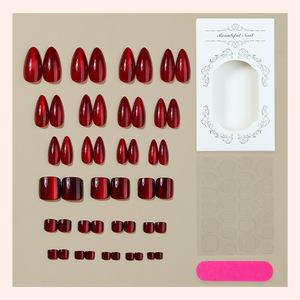 Ongles d'été à porter, embouts de faux ongles ornés de paillettes <span class=keywords><strong>rouge</strong></span> vif effet œil de chat, ongles personnalisables avec logo - Product Image 3