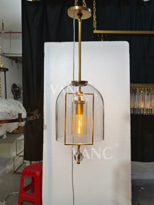 Lampadario a Sospensione Moderno Vintage a Forma di Campana in Ottone, Acciaio e Cristallo per Sala da Pranzo, Soffitti Alti, Villa, Illuminazione Interna - Product Image 2